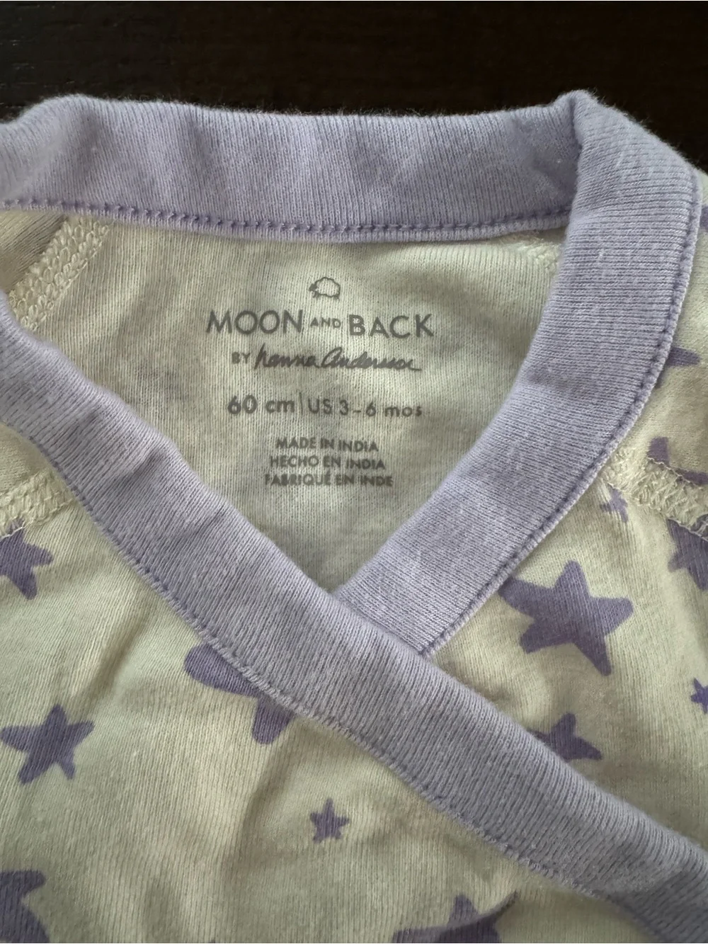 Hanna Anderson purple star onesie 3-6months